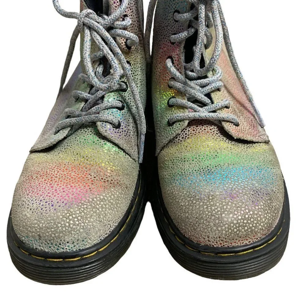 Dr Martens 1460 Pascal Boots 3 Rainbow Glitter Leather Laces Zip Rubber Sole